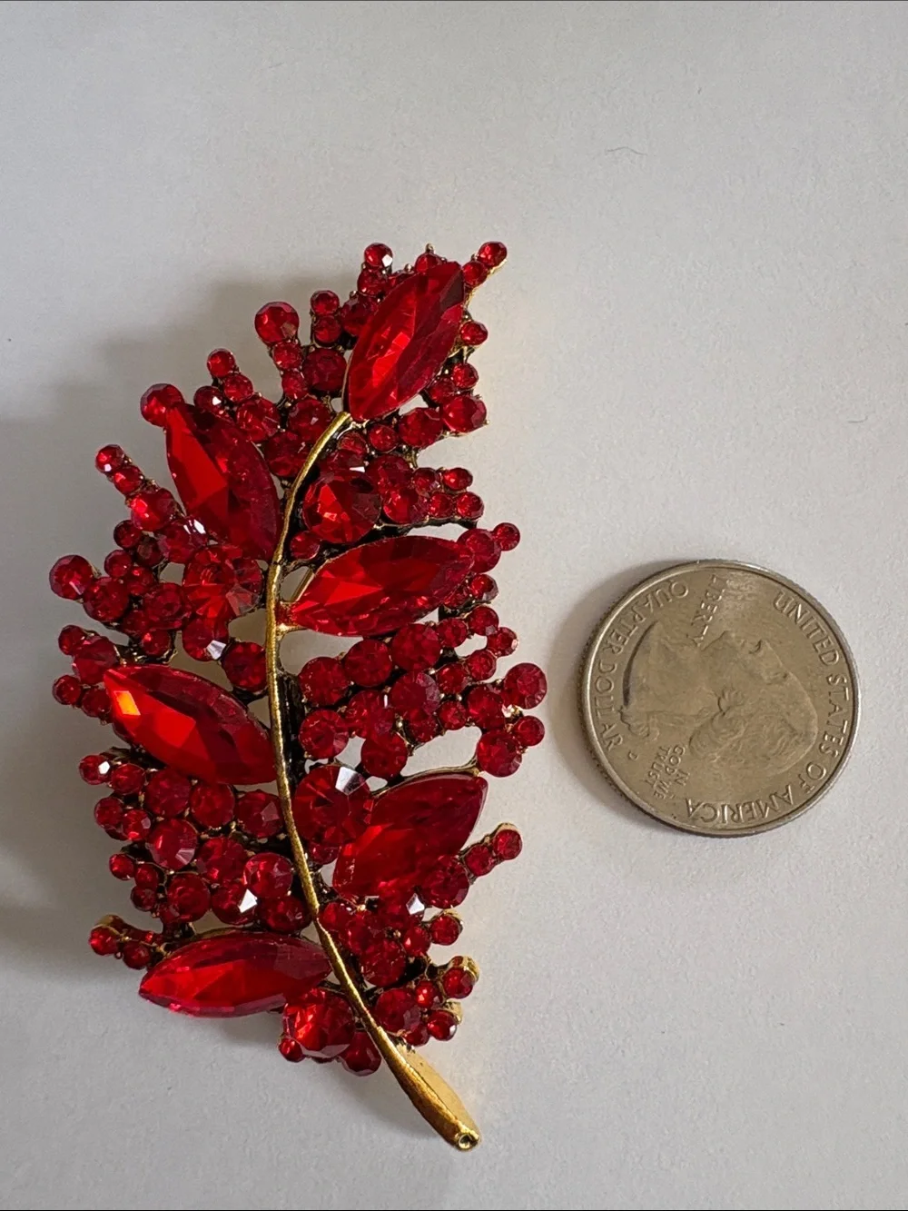 Red Crystal Leaf Brooch/Pendant